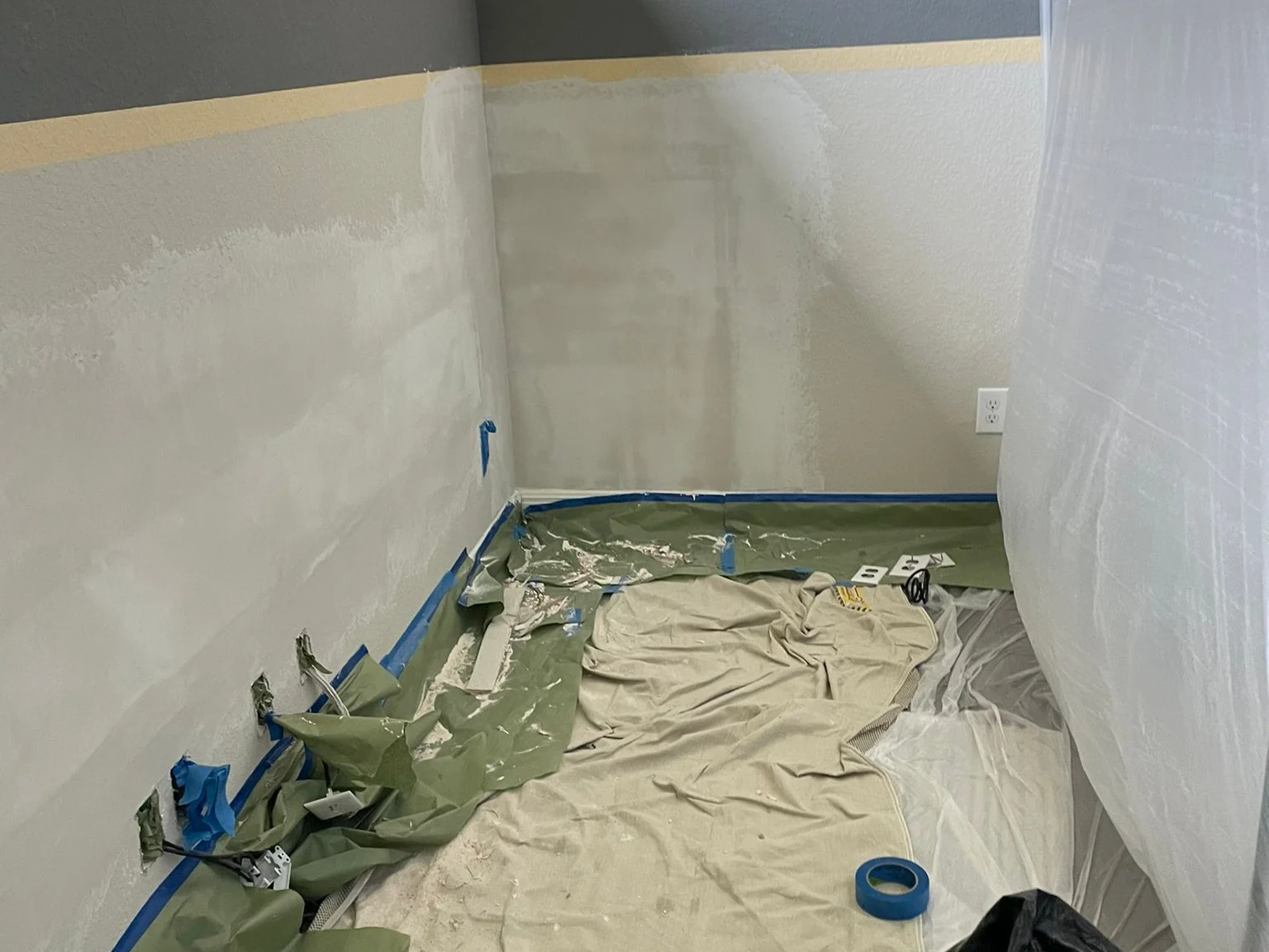 Wall repair — Floated, sanded and masked ready for texture